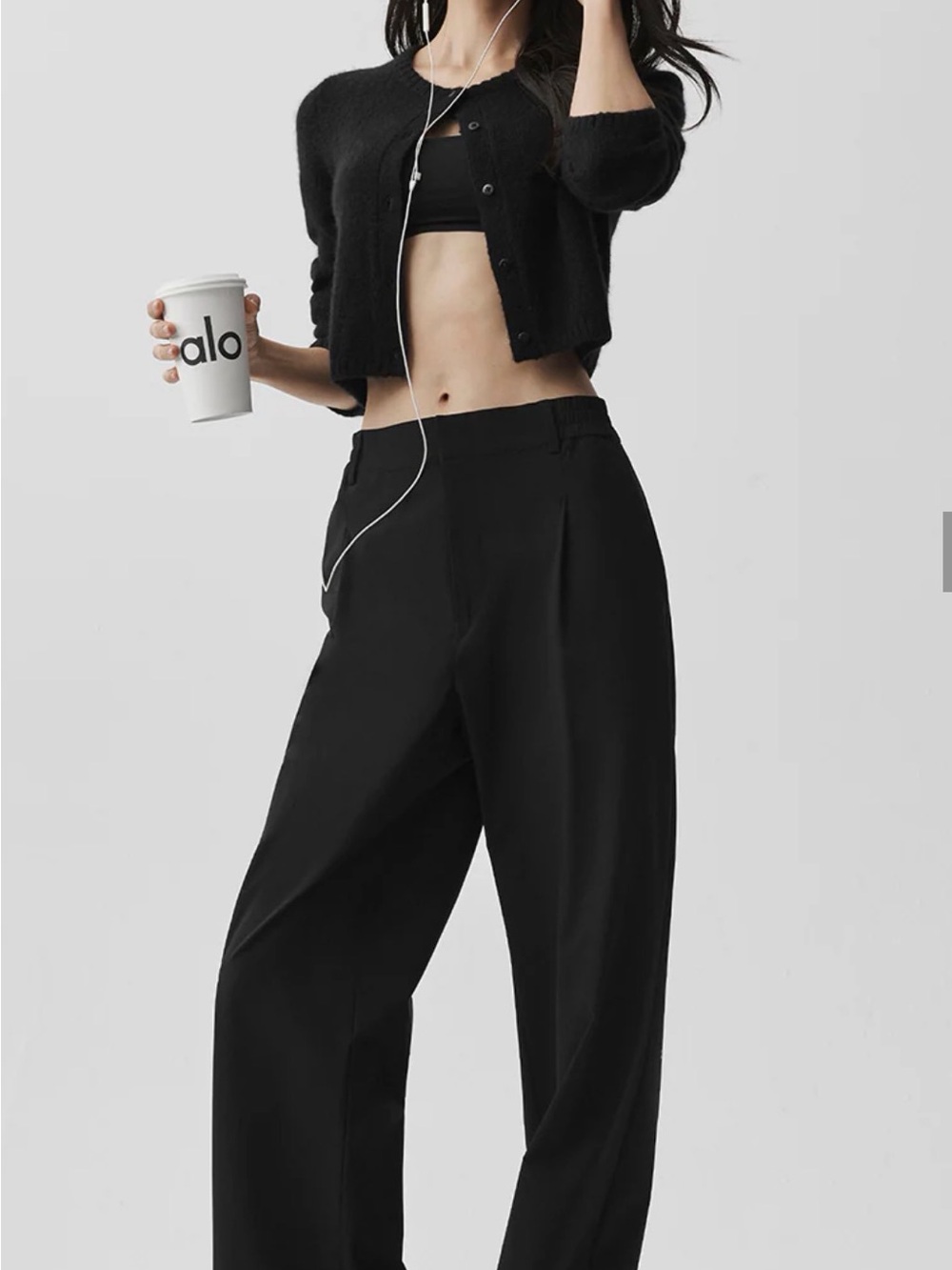 ALO Yoga Black Relaxed High-Rise Trousers - Picture 2 of 6